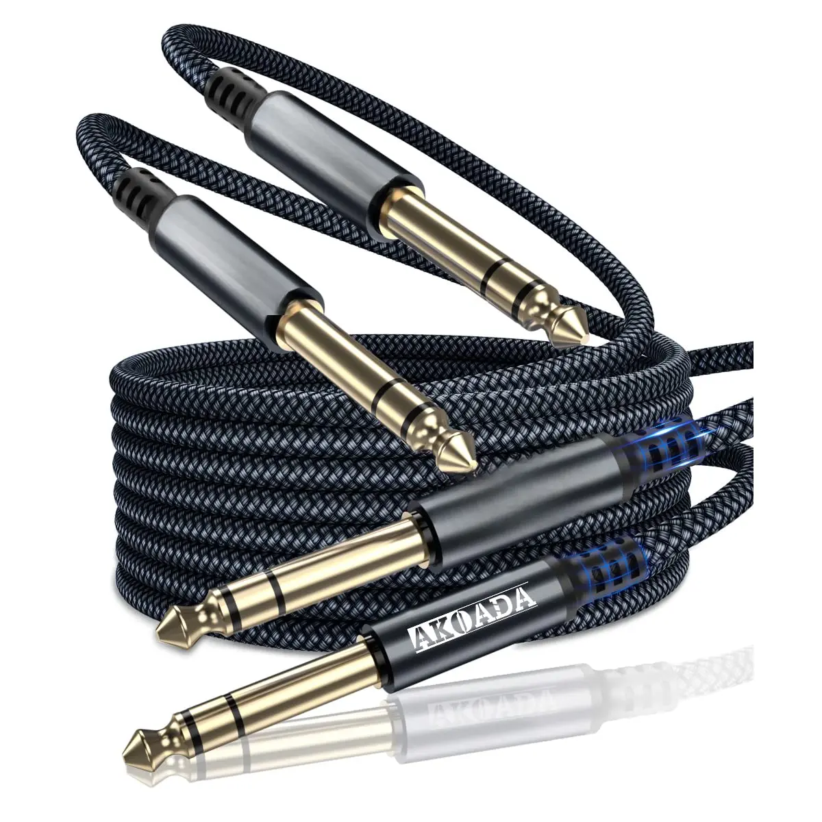 1/4 Inch TRS Instrument  10ft 2Pack 6.35mm Guitar Bass AMP Cord 6.35mm 1/4 TRS Balanced Stereo Audio Male to Male  for Electric Guitar,Bass,Keyboard,Mixer,Amplifier,Speaker