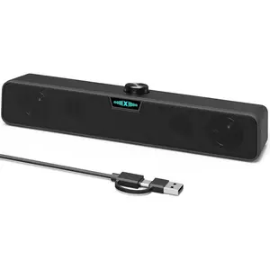 Computer Soundbar Speakers for Desktop PC , USB Plug-in, Wired, External Speakers for Laptop Desk , RGB Gaming Sound bar with  Stereo Loud Sound, Punchy Bass, Volume Knob, USB C Adapter