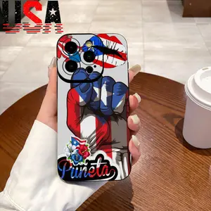 Puerto Rico Flag Fist Artistic Phone Case for iPhone 11/12/13/14/15/16 Pro Max Plus TPU Anti-Shock Protective Cover Festive