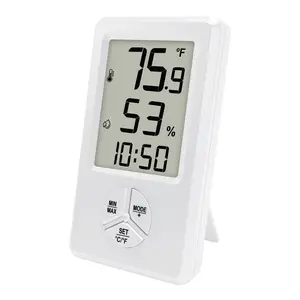 Digital Hygrometer Indoor Thermometer with Min Max Records, Humidity Gauge with Clock for Room, , Bedroom, Office, Greenhouse, Cellar