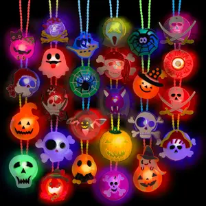 Halloween Light Up Skull Necklaces - Pack of 26