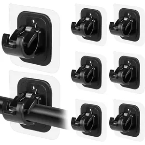 8PCS No Drilling Self Adhesive Curtain Rod Holder Hooks Nail Free Curtain Rod Hooks Curtain Hangers for Bathroom Kitchen Home Bathroom and Hotel (Black)