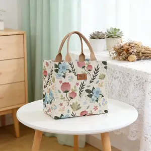 Vintage Printed Canvas Tote Bag - Medium Thick Bohemian Style Handbag Reusable Eco friendly Shopping Bag Travel Books Lunch Grocery Storage