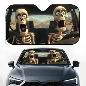 1pc, Skeletons' Road Adventure Pattern Car Windshield Sunshade, Compact Folding Sun Visor for Front Windshield, Ensures Comfort During Long Drives and Weekend Parking