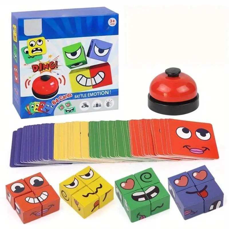 Unisex Montessori Colorful Face-Change Cube Game Box for 3-12 Kids, Expression Puzzle Building Blocks, Early Learning Educational Matching Toy for Fine Motor Skills & Children Development
