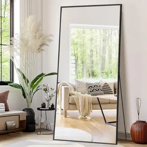 76x34 large full length mirror oversized black free standing mirror full length floor mirror with stand tempered glass full body mirror for bedroom living room gym aluminum alloy frame
