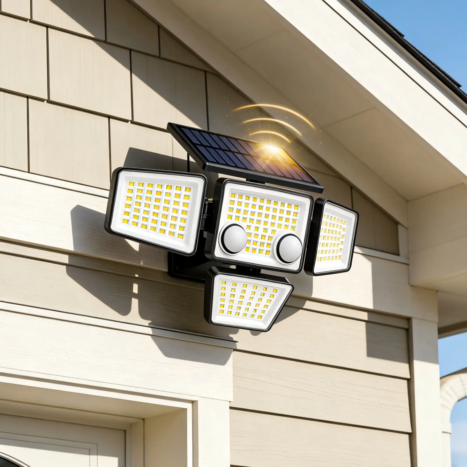 ISUNMEA Solar Outdoor Wall Lights (3 Pack) - Modern Motion Sensor Security Fixture, 3000LM 188 LED Adjustable 4-Heads, IP65 Water Resistant Polycarbonate 270° Flood, 3 Modes, Always-On 10% Brightness, Auto Shut-Off, Easy Install for Porch, Backyard