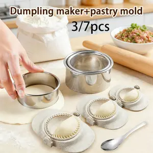 3/7-piece dumpling maker set, various sizes of dumpling mold set, with dough knife and filling spoon, Chinese dumpling making kit, 3 sizes (4.2 inches+3 inches+2.7 inches)