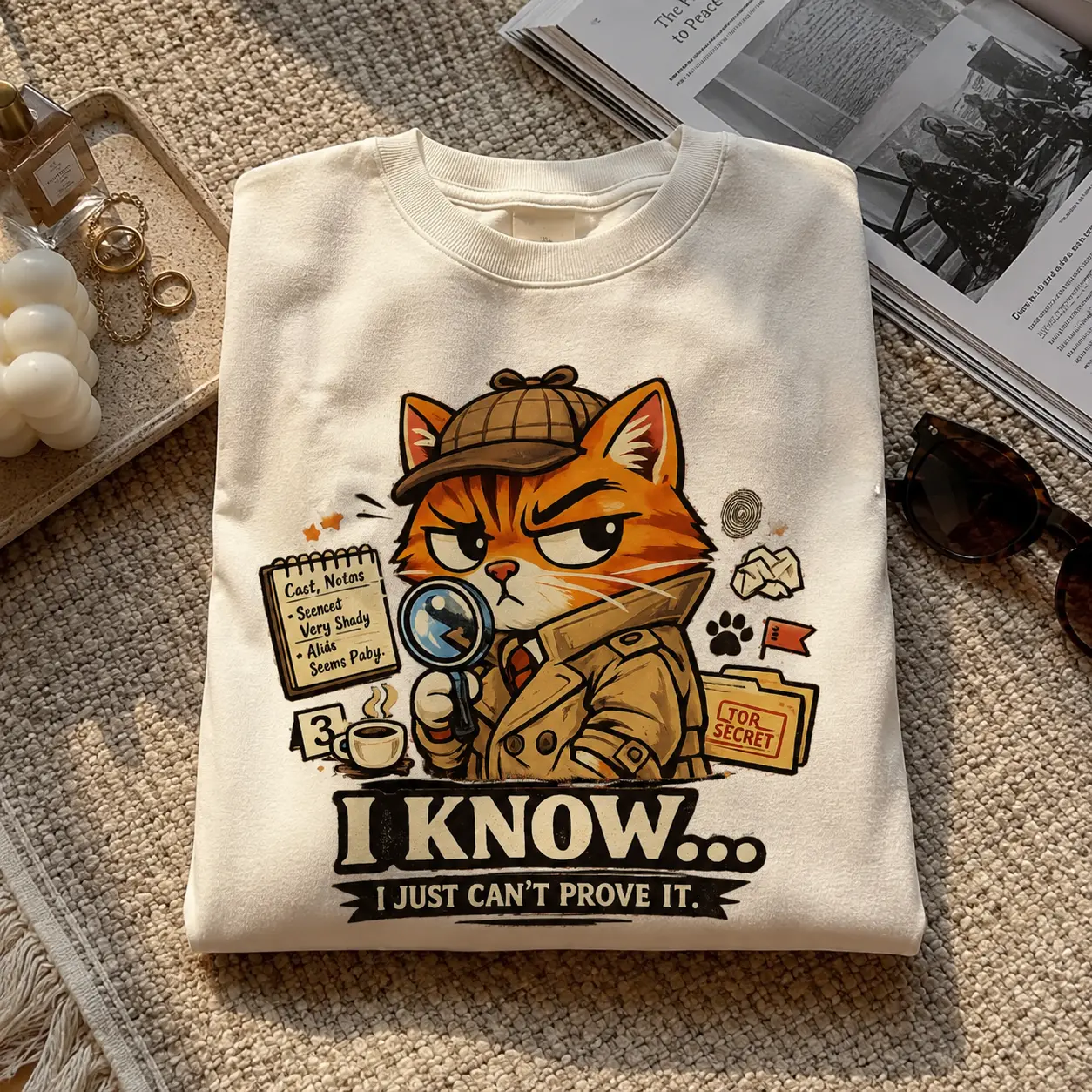 I Know I Just Can't Prove It Cat Shirt Funny Detective Cat Meme T-Shirt Conspiracy Cat Graphic Tee Cute Investigator Kitty Tee Viral Meme Shirt Gift for Cat Lovers Sarcastic Humor Unisex Graphic Tee Casual Streetwear Trendy TikTok Shirt