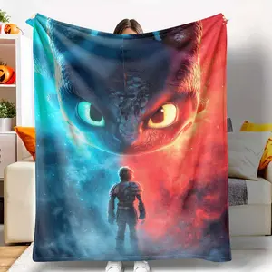 Fantasy Dragon Warrior Flannel Blanket Epic Fire And Ice Print Soft Warm Cozy Durable Lightweight Perfect For Bedroom Living Room Sofa Travel Camping Gift