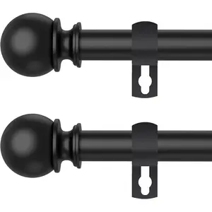 Curtain Rod Set for Windows 28 to 60 Inch - 5/8'' Black Heavy Duty 2 Pack - Decorative Window Curtains Rod with Brackets for Kitchen, Bathroom, Sliding Cafe Curtain Rods Door(2.4-5 Feet)