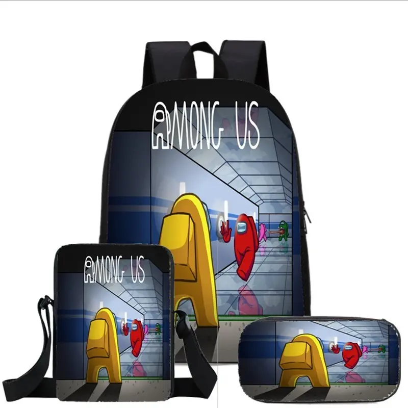 Space Crewmate Inspired 3PCS Backpack Set, Game Graphic School Backpack with Lunch Bag & Pencil Case, Large Capacity Student Laptop Bookbag, Casual Travel Daypack for Boys Girls Kids Teens