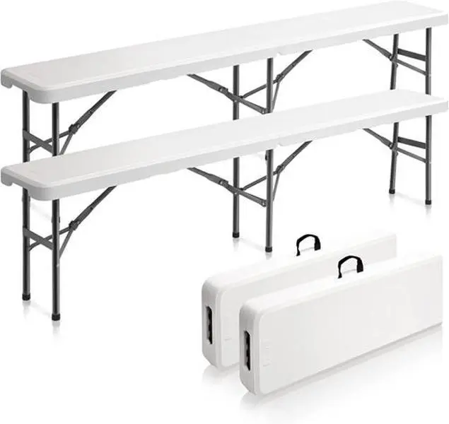 6 feet Plastic Folding Bench,Portable in/Outdoor Picnic Party Camping Dining Seat, Garden Soccer Multipurpose Entertaining Activities, 1 Pack & 2 Pack