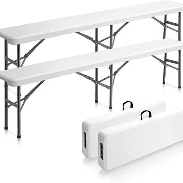 Karlhome 6-foot Foldable Plastic Bench - Outdoor Patio Furniture, Space-Saving, Waterproof, Eco-Friendly Acid-Resistant Durable Alloy Steel Portable Seat, 31.75 lb, 35.83x11.02x3.78 in, 1-Pack & 2-Pack Options