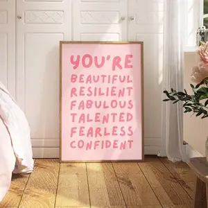 1pc Unframed Pink You Are Affirmation Motivational Wall Art Poster Canvas Print Positive Self Love Quote Girly Room Decor Funky Painting For Living Room,Bedroom,Modern Home Decoration