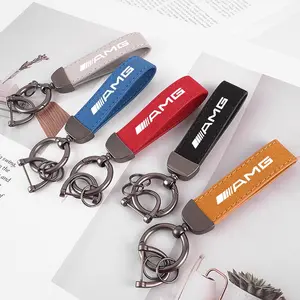 Suede Leather Car Emblem Keychain, Auto Logo Keyring for Mercedes Benz Amg, Class a W222 W204 W214, Cls Cle Cla Glc W176, Gift for Friends
