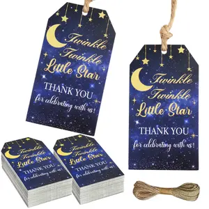 1Set Twinkle Twinkle Little Star Baby Shower Favor Tags 50pcs Twinkle Little Star Gender Reveal Decorations Navy Blue Thank You Tags Moon Star Party Favor Gift Tags for Boy Baby Shower Party