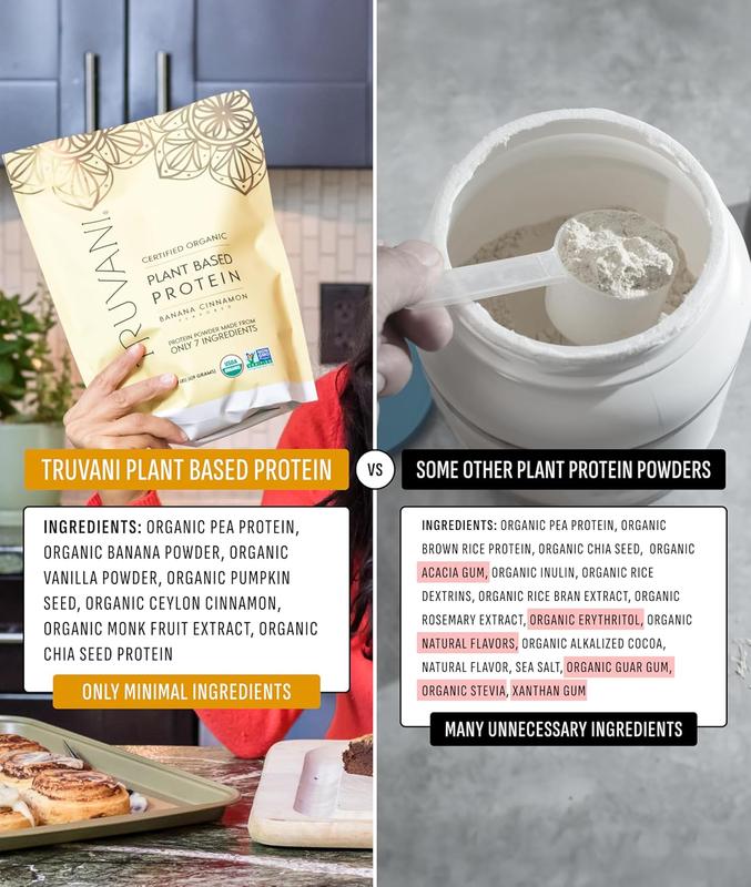 Truvani Vegan Pea Protein Powder | Banana Cinnamon | 20g Organic Plant Based Protein | 20 Servings | Keto | Gluten & Dairy Free | Low Carb | No Added Sugar