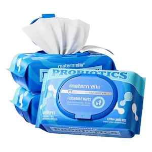 matern'ella Flushable Wipes Extra Large Corner-Connected Wet Wipes Plant Based Fibers With Probiotics Fragrance Free Sewer Safe Butt Wipe Adult 3 Packs of 80