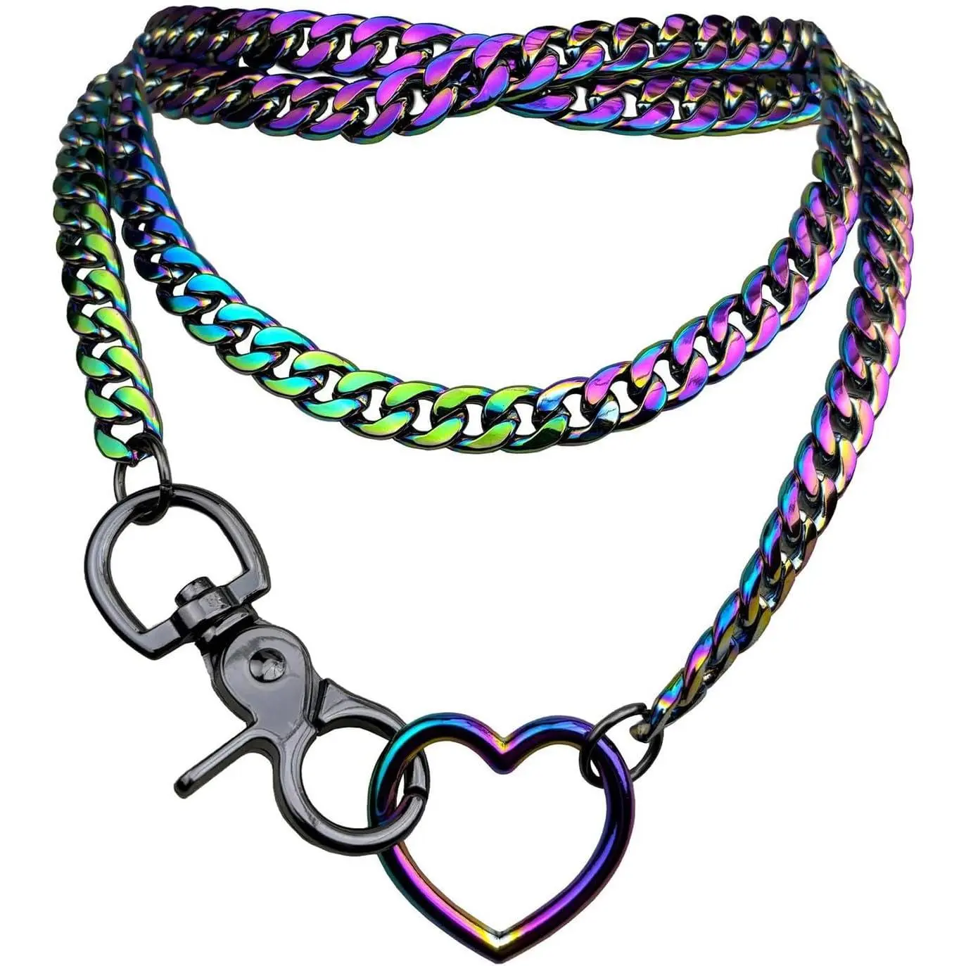 Slip Chain Rainbow Chunky Necklace for Women, Heart Cuban Long Layered , Adjustable Thick  Necklace Heart Loop Choker