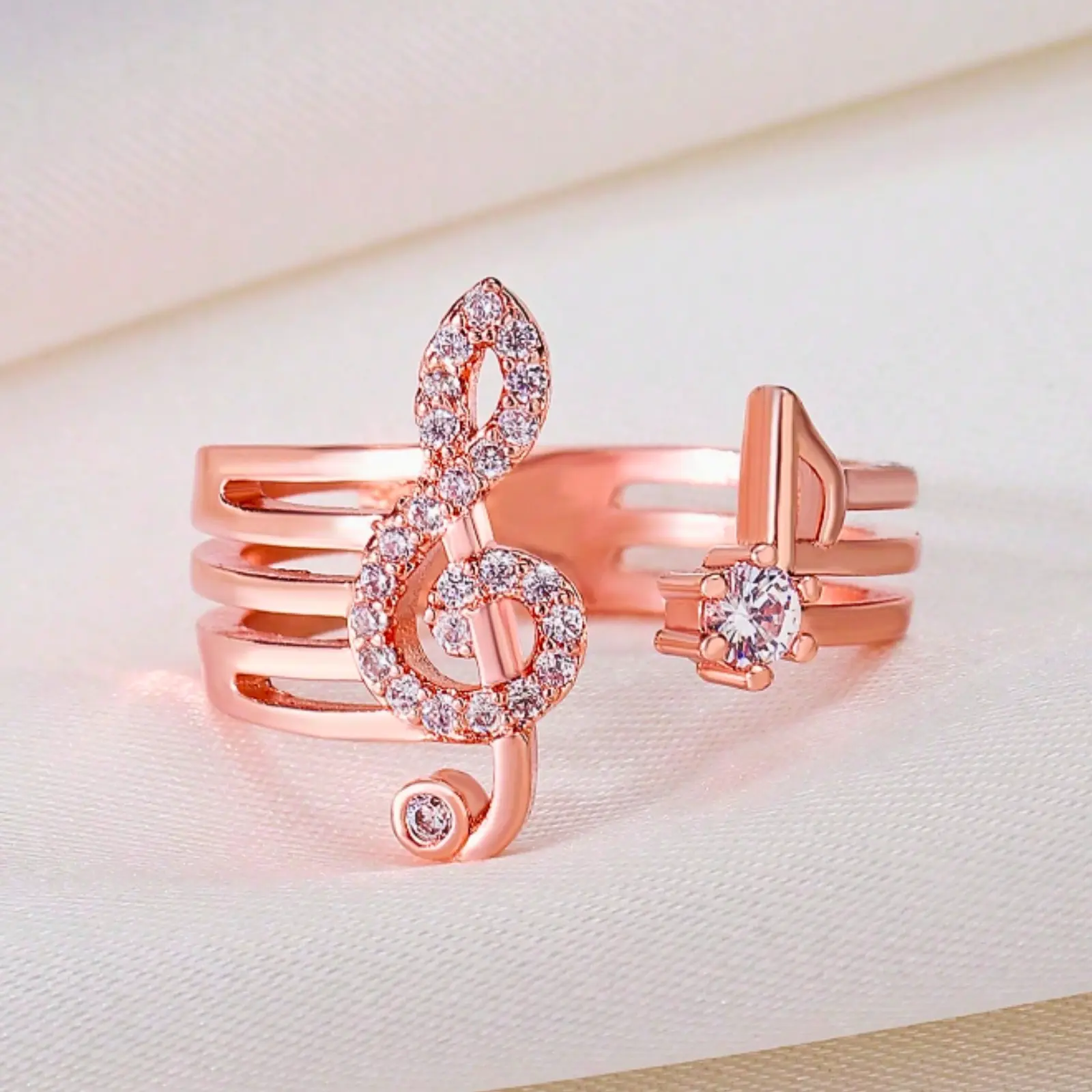 1pc music note ring with sparkling stones for women, daily wear jewelry creates stylish style, ideal gift for friends and relatives