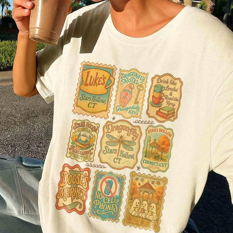 Comfort Colors Stars Hollow Connecticut Stamp Vintage T-shirt Lukes Diner Vintage Gilmore Girls No Cell Phone Dragonfly Inn Stars Hollows TV Show Gift Idea