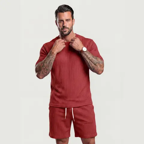 KZZ Menswear Men's 2 Piece Sets - Short-Sleeve Crew Neck Drop Shoulder Tee, Drawstring Waist Shorts, Relaxed Fit, Chic, 9 Fashion-Forward Color Options, Spring Summer Casual Outfits, Christmas Gifts