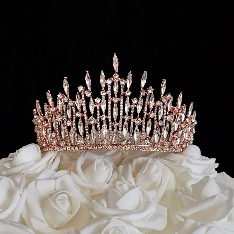 212 MAIN Crown Shape Wedding Tiara - 1.1 oz, Rose Gold, Pearl Detail Hair Accessory, Decorations Supplies, 1-2 Usage Scenarios (Wedding, Cake Topper)