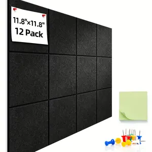 New 12pcs Extra-Large Cork Board Wall Tiles - Premium Felt Surface, Safe Removable Adhesive, 47x35 Wall Mounted Pin Board, Tack Board, Includes Push Pins & Sticky Tabs for Office and Home Organizatio