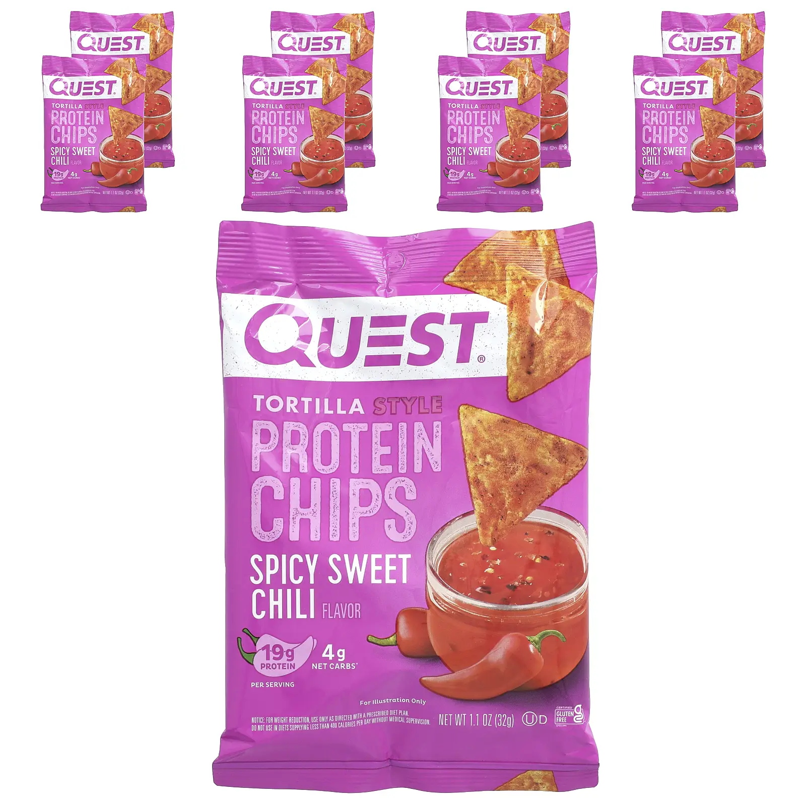 Quest Nutrition Tortilla Style Protein Chips, Spicy Sweet Chili, 8 Bags, 1.1 oz (32 g) Each
