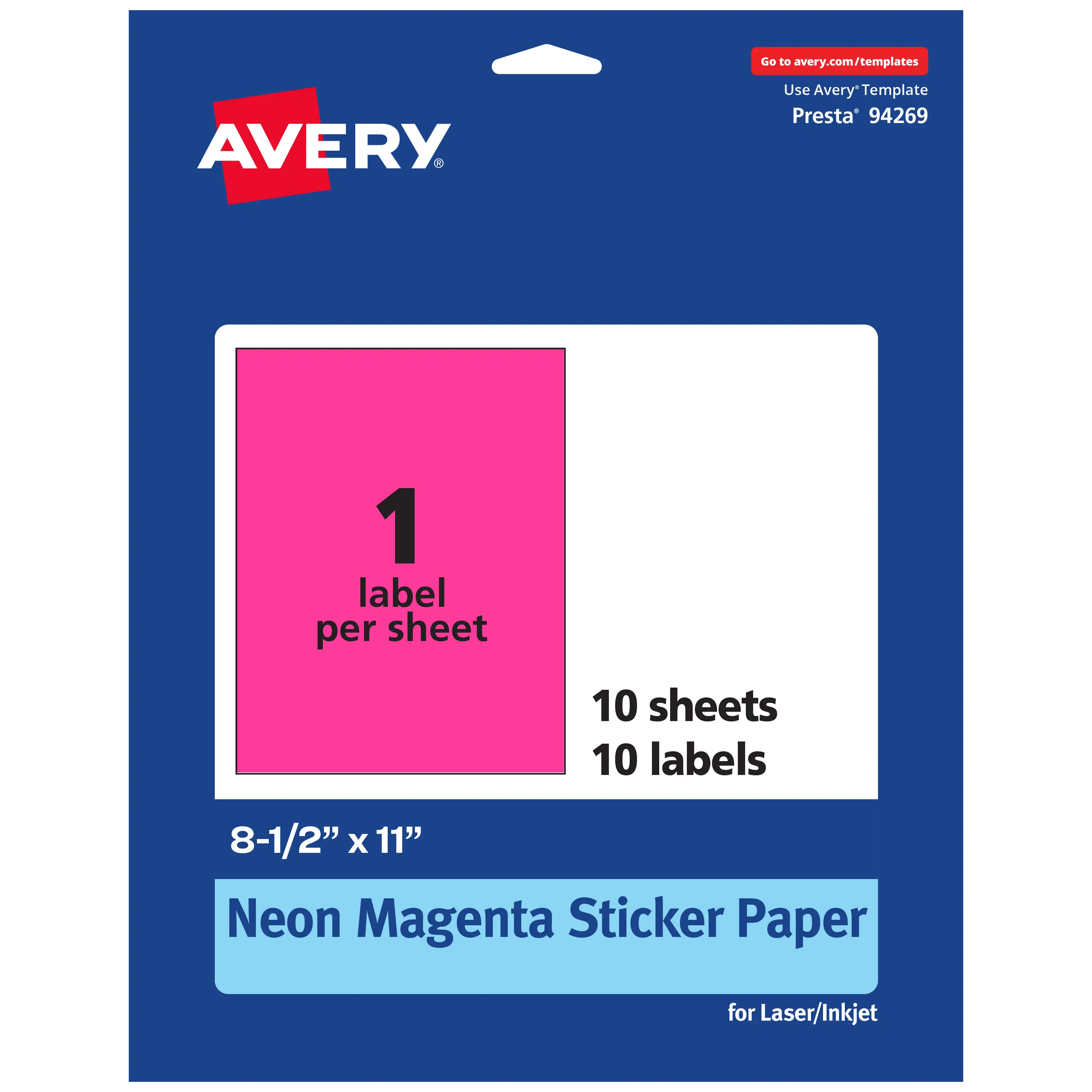 Avery Neon Magenta Sticker Paper, 8.5" x 11" Rectangle