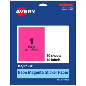 Avery Neon Magenta Sticker Paper, 8.5" x 11" Rectangle