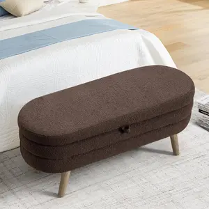 FathersDayGift 44.8\" Velvet Storage Ottoman Bench, Modern End-of-Bed Bench with Wood Legs for Living Room, Bedroom, or Entryway