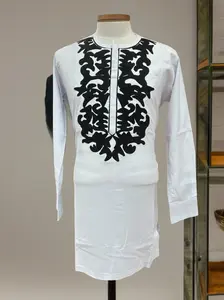 African Mens White & Black Long Sleeve Dashiki 2 Piece Set