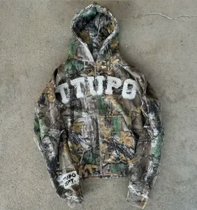 Camo Patchwork Hoodie Streetwear Zipper Jacket TTUPO Letter Design