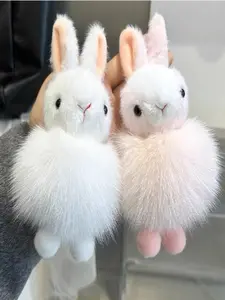 Adorable Fox Fur Keychain Charm, Cute Bunny Plush Toy Bag Accessory, Car Key Chain Phone Strap, Easter Gift Birthday Present