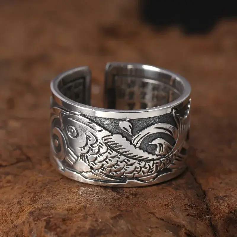 Unisex Koi Fish Motif Opening Ring, New Original Design, Fashion Minority Charm, Suitable for Casual Wear & Party Use, Ideal Gift for Costume Jewelry Enthusiasts