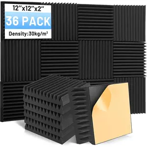 36 Pack Sound Proof  Panels, 2" x 12" x 12" Acoustic  Panels With Self-Adhesive, High Density Soundproofing Wedge Panels for Studio Office  Room