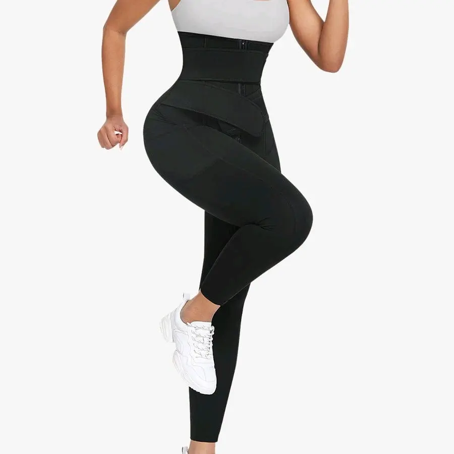 Two Strapped Neoprene Waist Slimming Fitness Leggings built in sauna belt