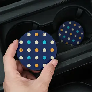 Car Coasters for Cup Holders 2/4 Pack, Navy Blue Polka Dot Absorbent Non-Slip Car Accessories for Women, Cute Car Girl Aesthetic Cup Holder Coasters Washable, Gift for Women