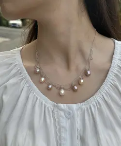 NC002-Cascade Drapes | Multicolor Drop Pearls Necklace, Non‑Bead‑Nucleated Freshwater Pearls 9–10 mm, 18" + 2" Extender, Nickel‑Safe, Gift Ready