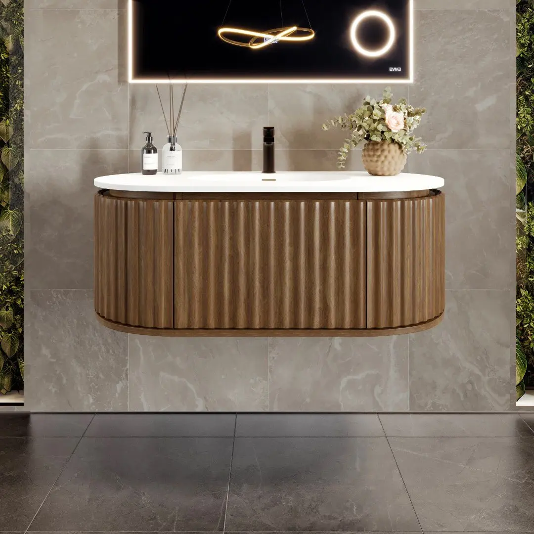 Haven 39 in. Medium Oak Wall Mount Single Sink Bath Vanity with Solid Surface Top and Integrated Sink