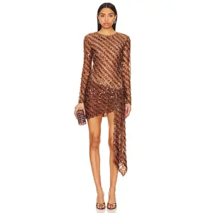 Camila Coelho Cataleya Sequin Mini Dress in Caramel