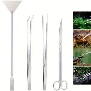 4-Piece Aquarium Tool Set Stainless Steel Aquarium Kit, Long Tweezers Feeding Clip Scissors, Algae Scraper For Trimming And Cleaning Fish Tank Plants