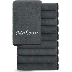 10 Pack Makeup Remover Wash Cloths - Soft Microfiber Fingertip Facial Cleansing Cloths for Hand and Make Up, 12 x 12 in, Black Grey