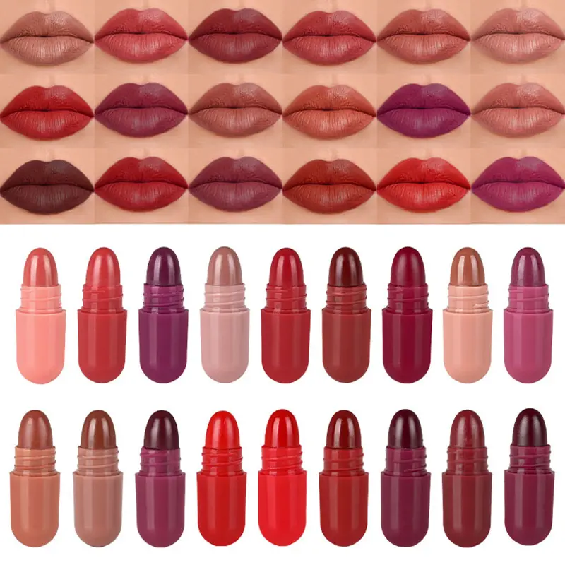 Velvet Matte Lipstick Set with Mini Capsule Design, 18 Versatile Shades, Colorful Matte Waterproof Sweatproof Long Wear, Soft Silky Non-Sticky, High Color Rendering, Portable for Travel, Lip Care & Radiant Finish
