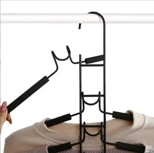 5 in 1 Multi Layer Metal Hanger Racks Carbon Steel Non-Slip Foam Padded Heavy Duty Magic Hangers for Pants Trousers Coats Black - Space Saving Organiser wire Hanging