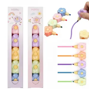 HOMU Cute Flower-shaped Highlighter Creative DIY Watercolor Pens Graffiti Marker with 5 Assorted Colors for Bible Study Journaling Note-taking