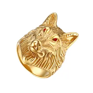 OIDEA Men's Wolf Head Ring - Black CZ Accent, Bold Stainless Steel Gothic Statement Band, Fashion Costume Jewelry Rings