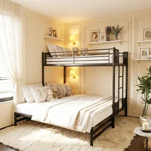 Eyisean Twin Over King Bunk Bed with Safety Guardrail, Metal Pull-Out Bunk Bed Frame with Built-In Ladder, No Box Spring Needed, Space-Saving Extendable Beds for Adults, Bedroom, Dorm